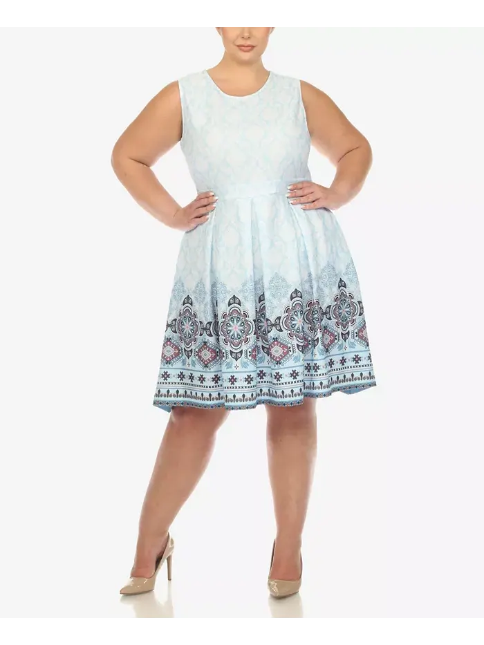 Платье приталенное с расклешенной юбкой до колена Plus Size White Mark — изображение 3 из 5, синий