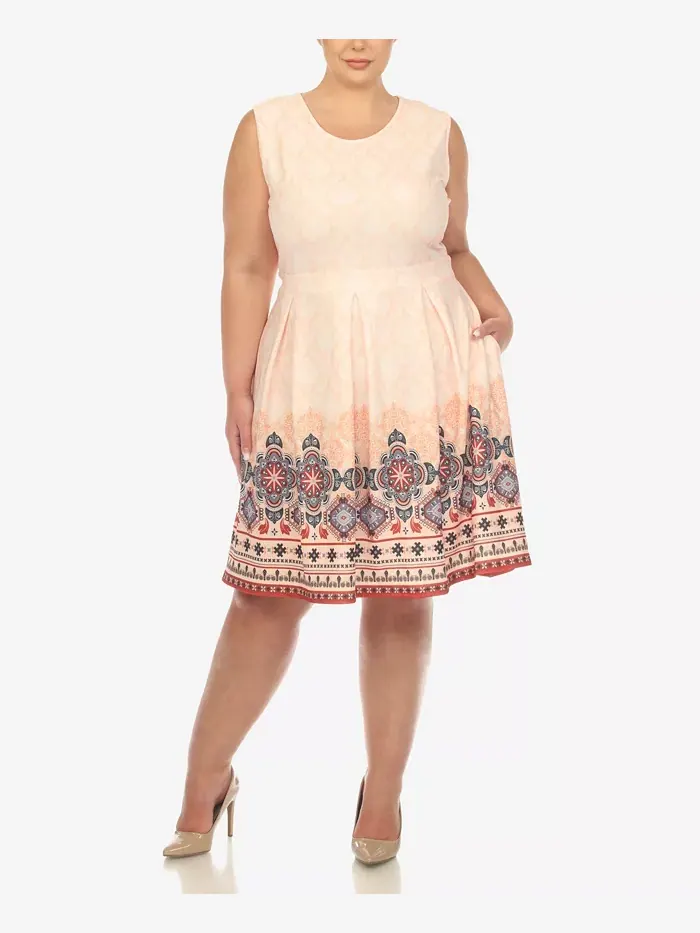 Платье приталенное с расклешенной юбкой до колена Plus Size White Mark — изображение 1 из 6, оранжевый
