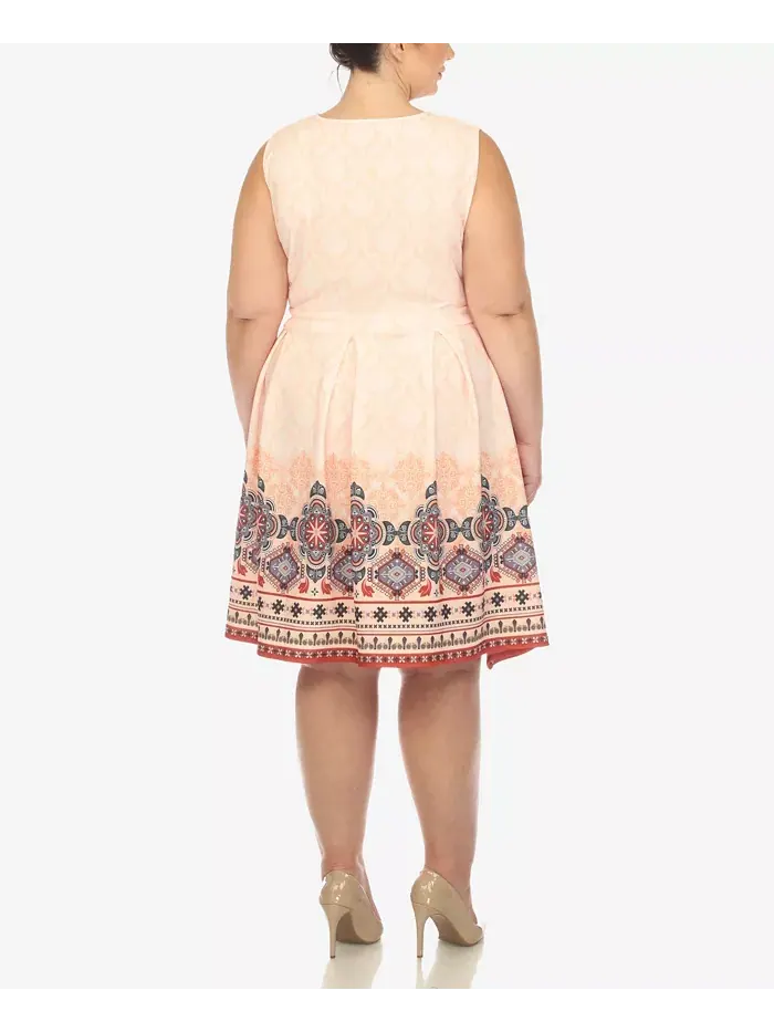 Платье приталенное с расклешенной юбкой до колена Plus Size White Mark — изображение 2 из 6, оранжевый