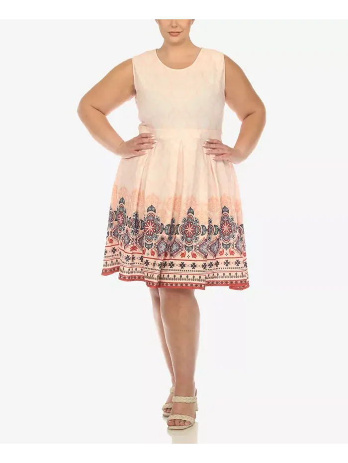 Платье приталенное с расклешенной юбкой до колена Plus Size White Mark — изображение 3 из 6, оранжевый