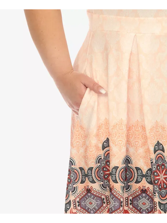 Платье приталенное с расклешенной юбкой до колена Plus Size White Mark — изображение 4 из 6, оранжевый