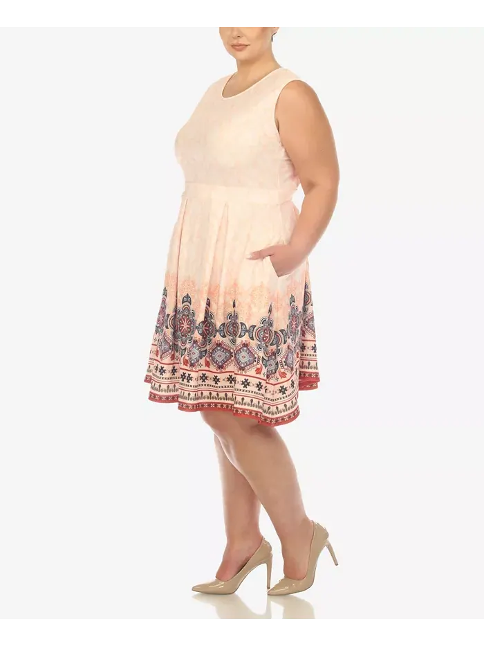 Платье приталенное с расклешенной юбкой до колена Plus Size White Mark — изображение 6 из 6, оранжевый