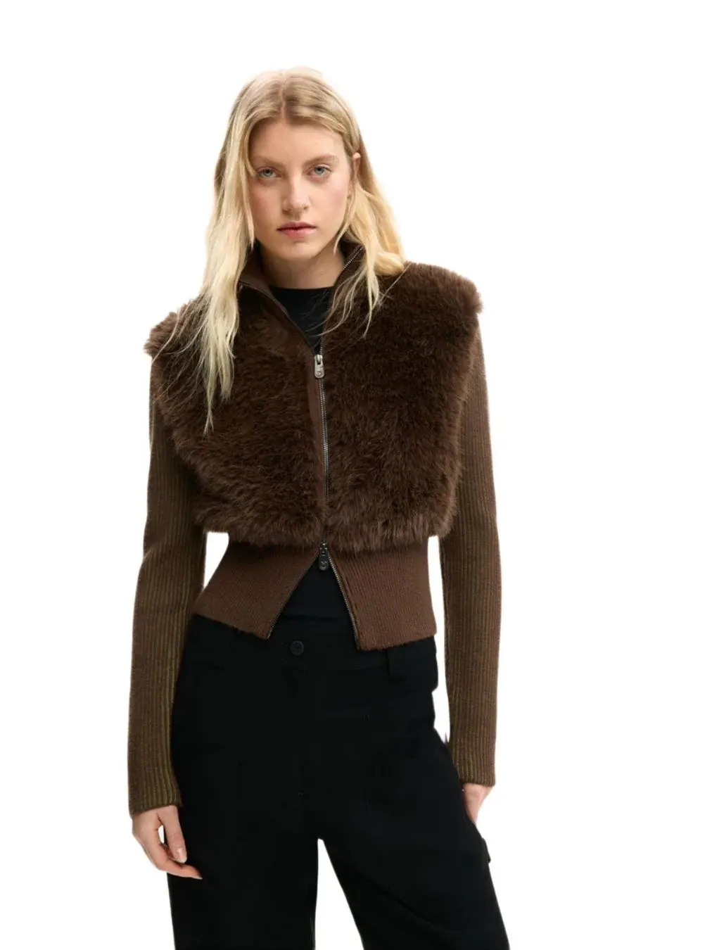 Женский вязаный свитер с мехом Desigual
