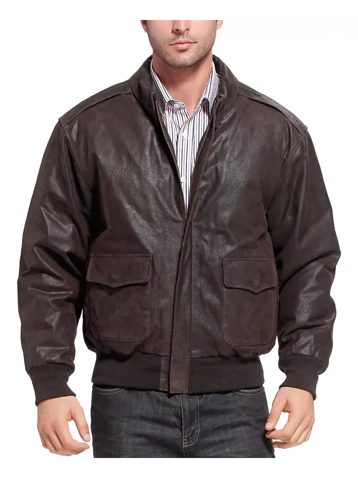 Мужская кожаная летная куртка-бомбер A-2 с эффектом потертости Landing Leathers — коричневый