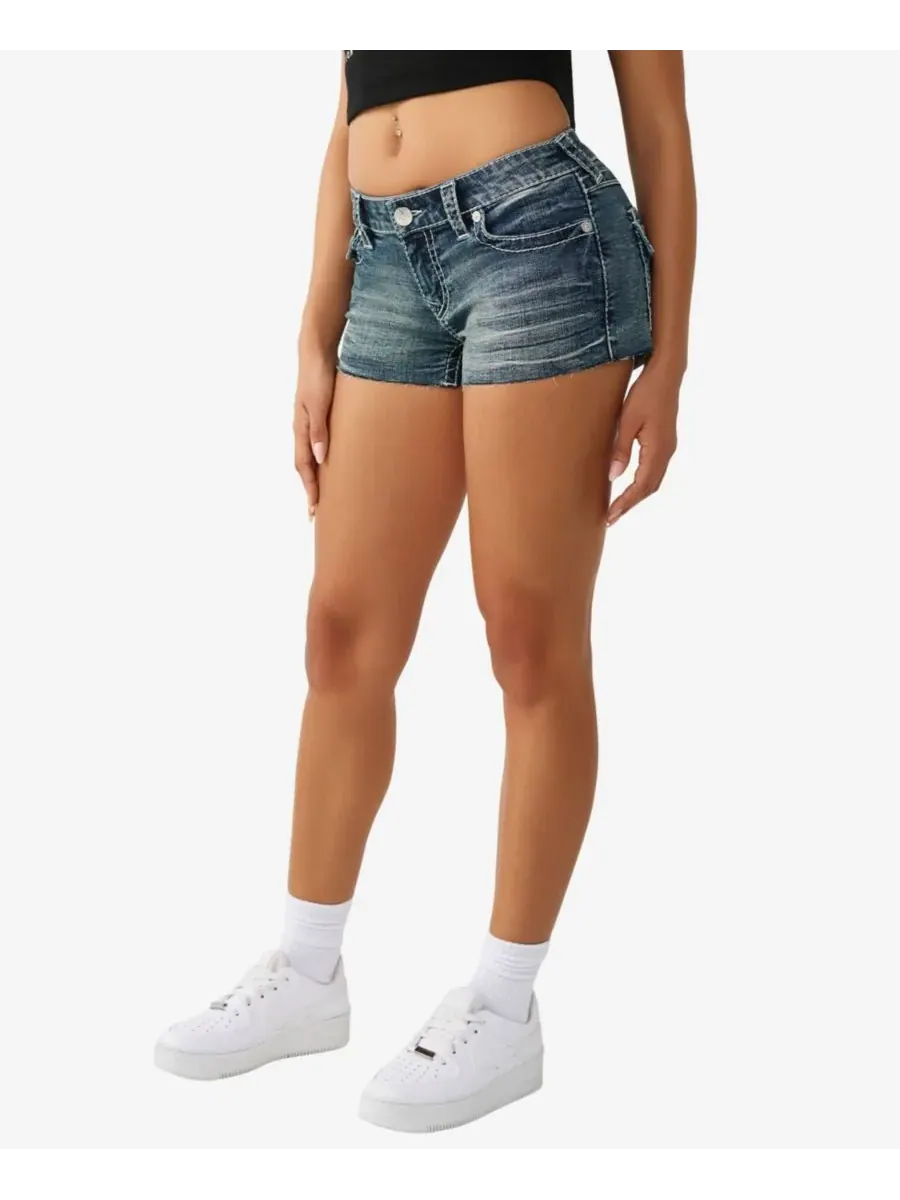 Женские шорты Joey Low-Rise Big T Flap Shorts True Religion, темно-wash — изображение 2 из 3, черный