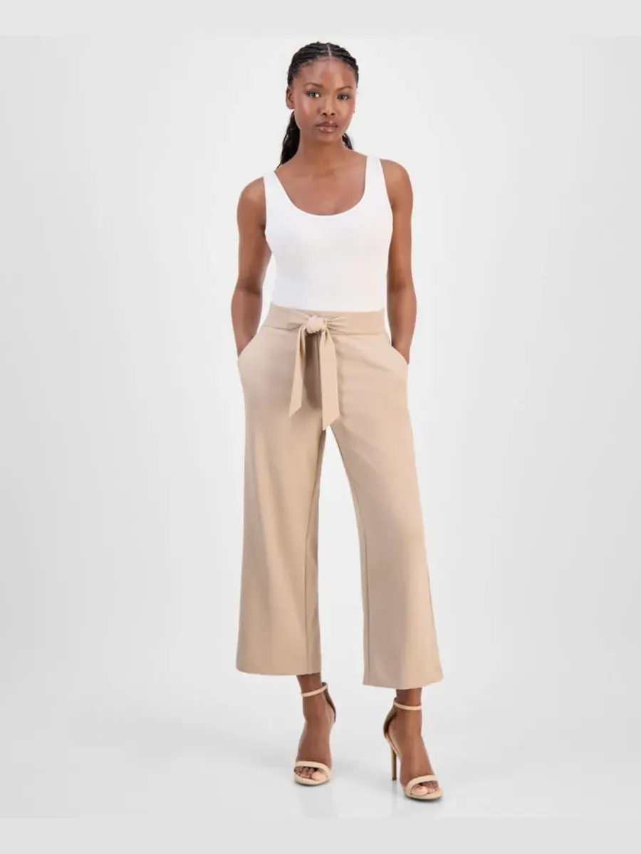 Укороченные брюки-комбинезон AK Anne Klein Petite Anne Klein Essentials — изображение 1 из 4, бежевый