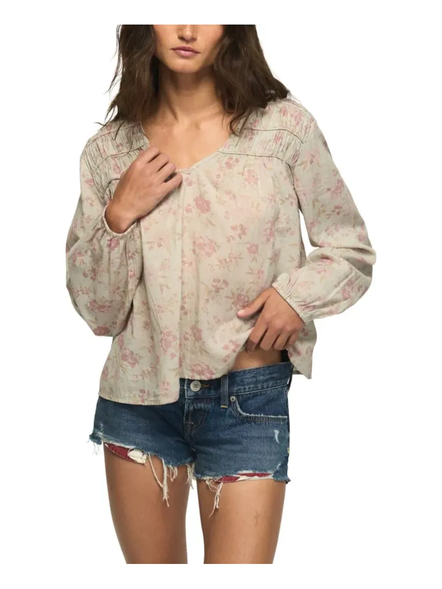 Блуза-крестьянка с V-образным вырезом, с принтом Lucky Brand — изображение 1 из 6, синий