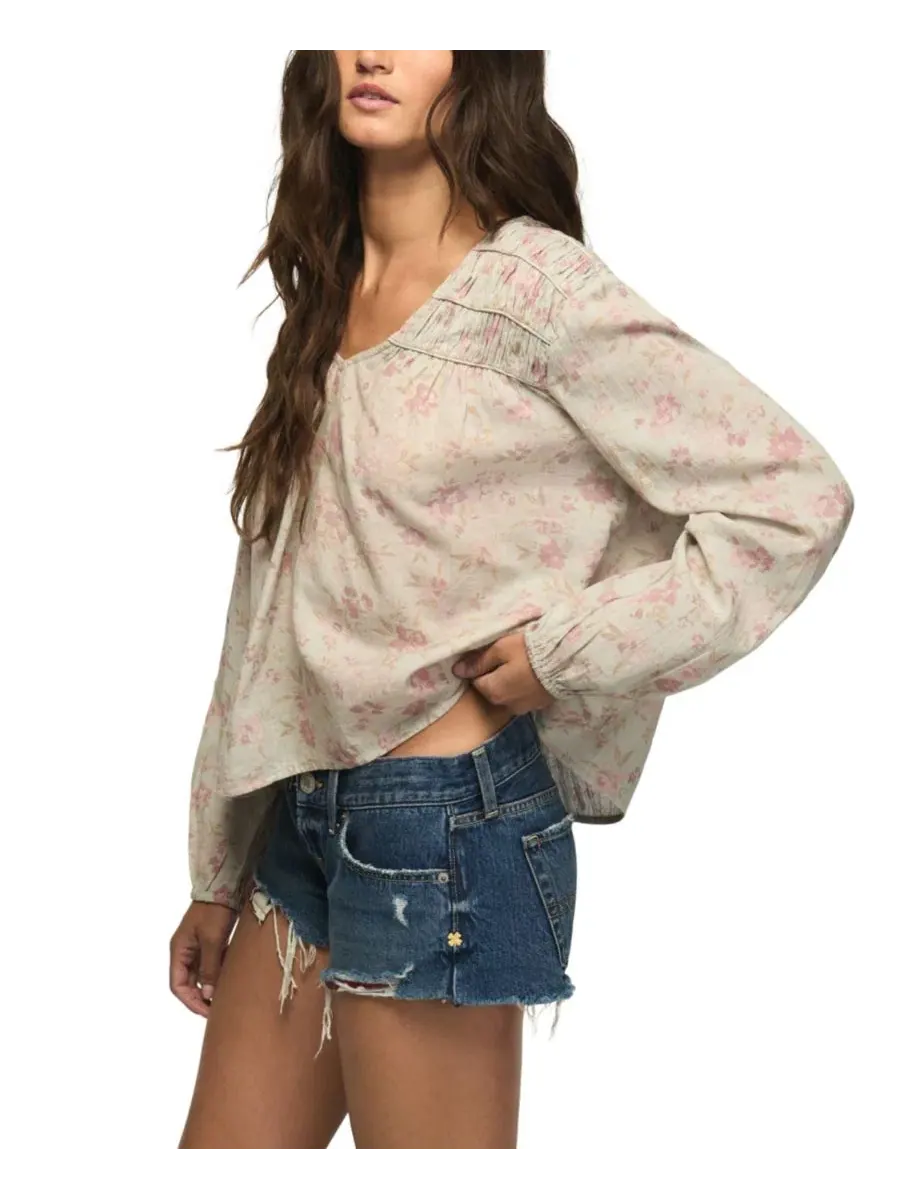 Блуза-крестьянка с V-образным вырезом, с принтом Lucky Brand — изображение 3 из 6, синий