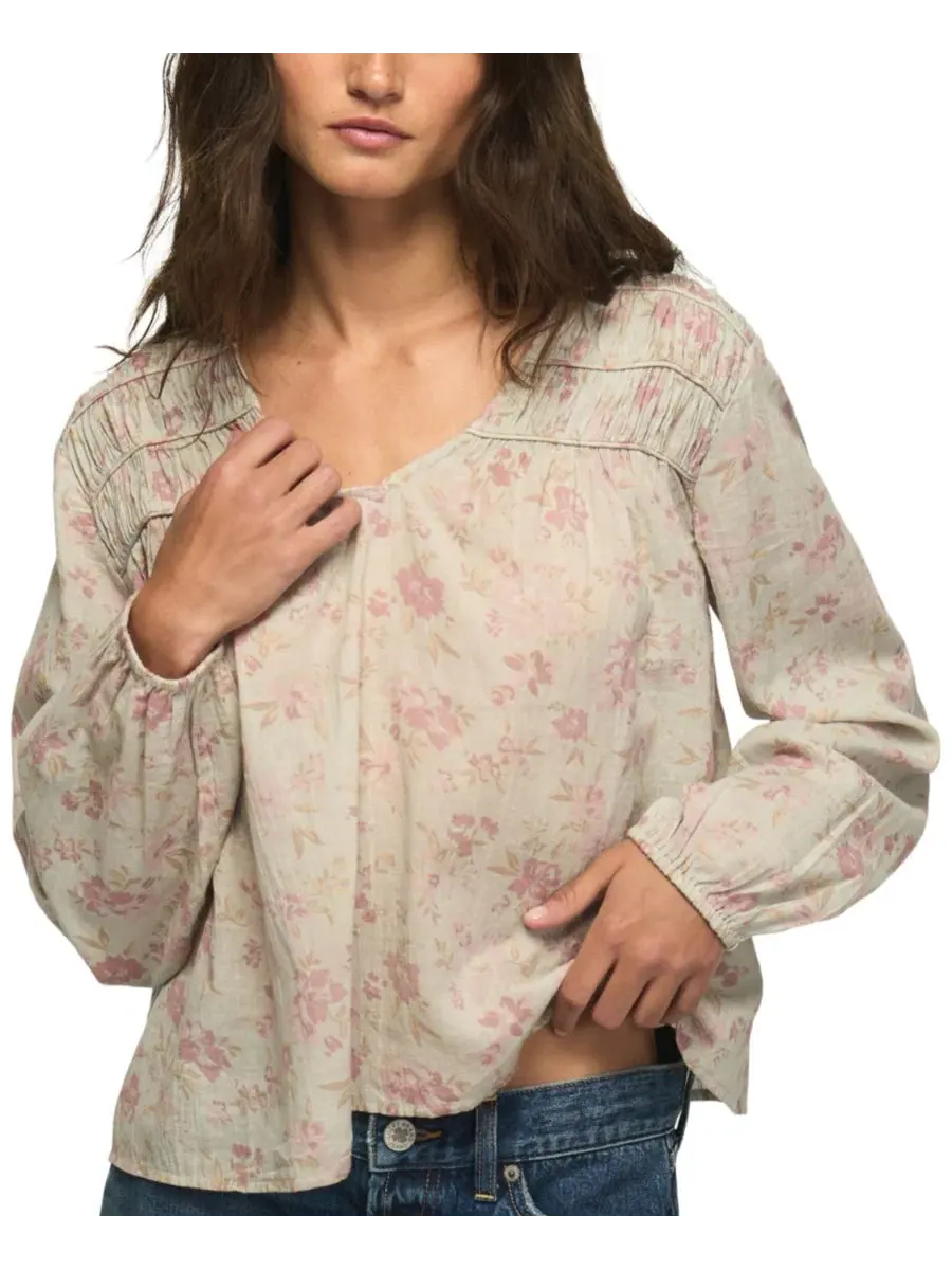 Блуза-крестьянка с V-образным вырезом, с принтом Lucky Brand — изображение 6 из 6, синий