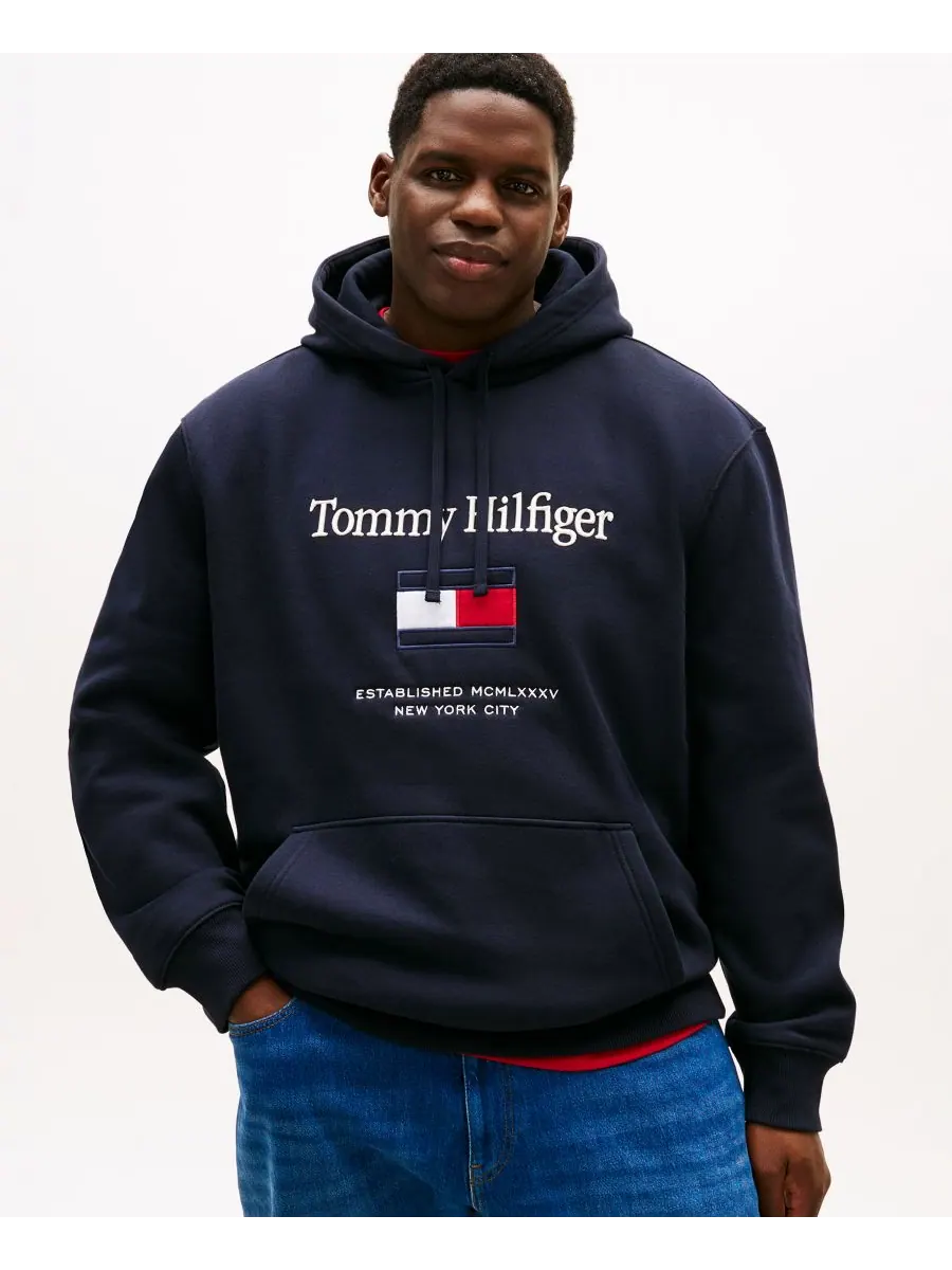 Мужская толстовка с капюшоном и вышитым флагом, больших размеров Tommy Hilfiger