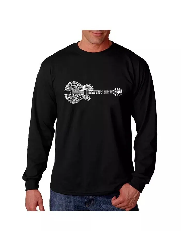 Футболка с длинным рукавом «Word Art» для мужчин — Country Guitar LA Pop Art — изображение 1 из 2, черный