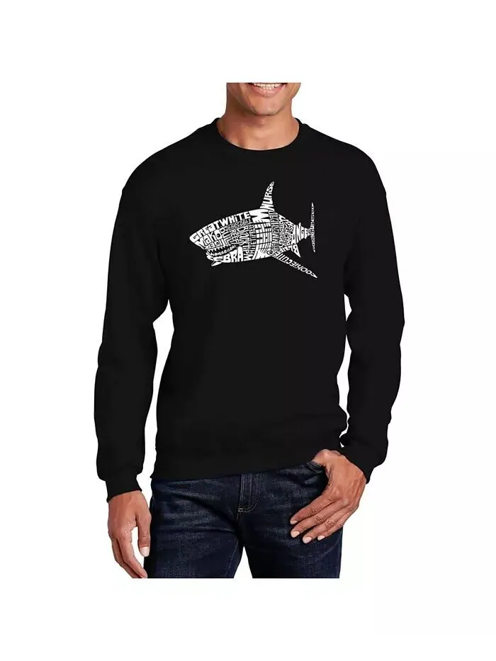 Мужская толстовка с круглым вырезом Word Art Species Of Shark LA Pop Art — изображение 1 из 2, черный