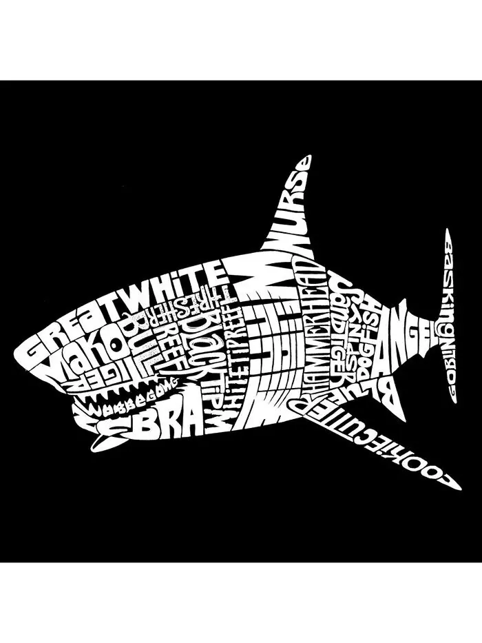Мужская толстовка с круглым вырезом Word Art Species Of Shark LA Pop Art — изображение 2 из 2, черный