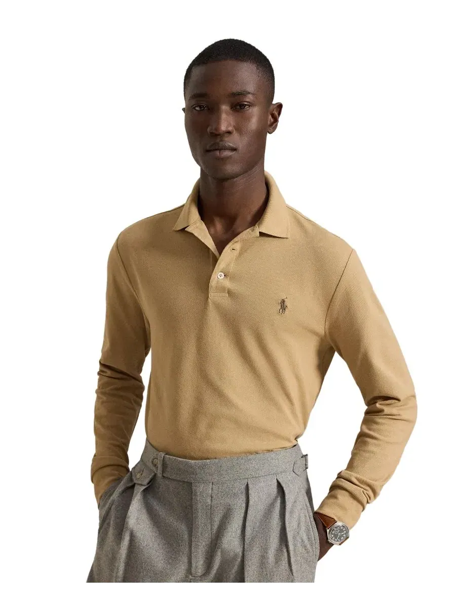 Поло с коротким рукавом классического кроя, хлопок с эластаном Polo Ralph Lauren — изображение 1 из 5, коричневый