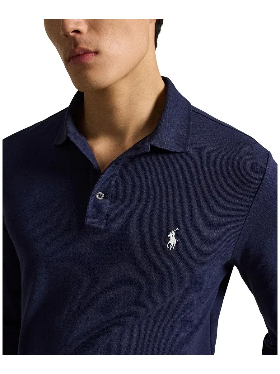 Мужское поло классического кроя с хлопком и эластаном Polo Ralph Lauren — изображение 3 из 5, темно-синий