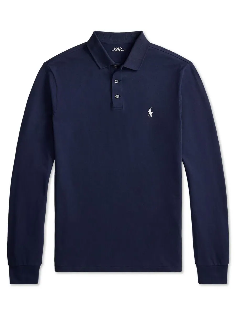 Мужское поло классического кроя с хлопком и эластаном Polo Ralph Lauren — изображение 5 из 5, темно-синий
