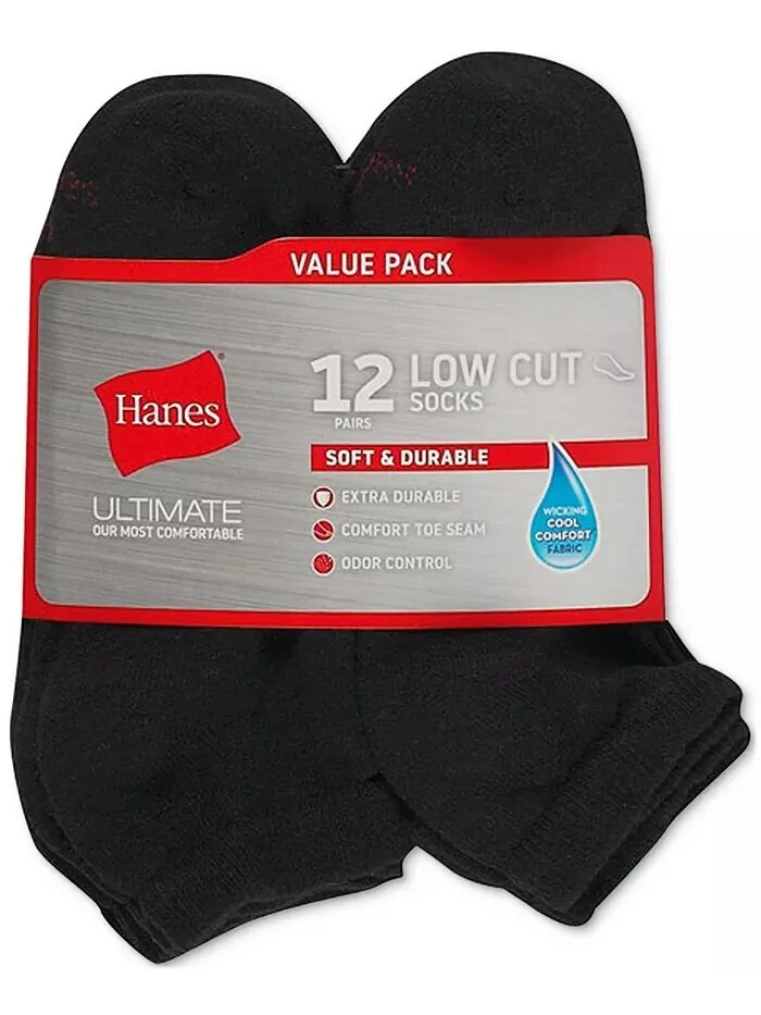 Мужские носки с низкой посадкой, 12 пар Hanes — изображение 2 из 2, черный