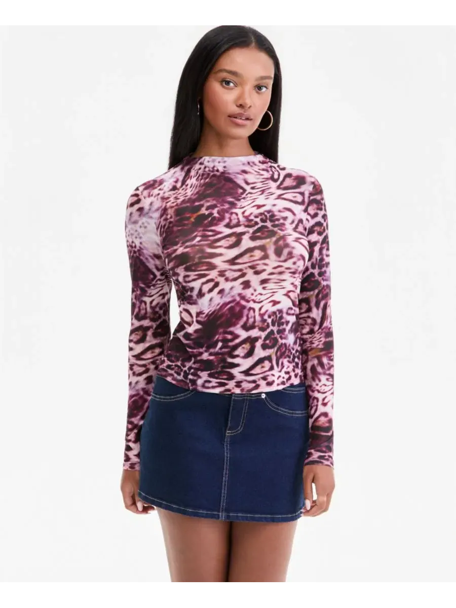 Топ с имитацией шеи и длинным рукавом Bar III, Leopard Swirl