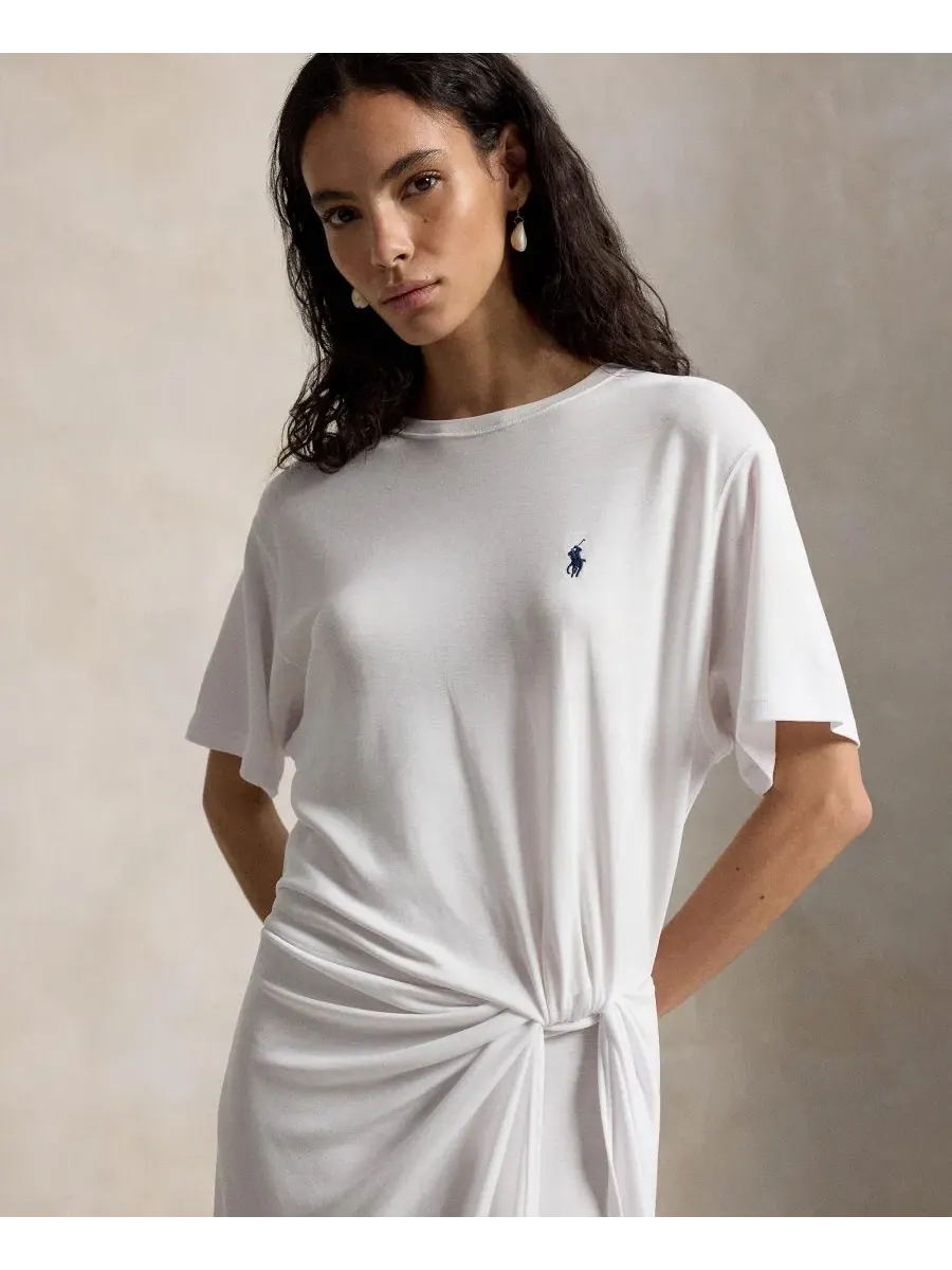 Женское платье-футболка с круглым вырезом и перекрученным декором Polo Ralph Lauren — изображение 3 из 5, белый