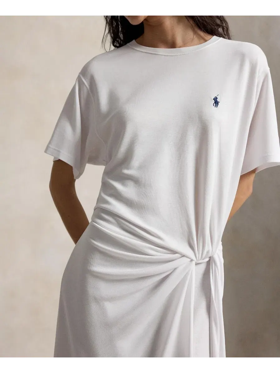 Женское платье-футболка с круглым вырезом и перекрученным декором Polo Ralph Lauren — изображение 4 из 5, белый
