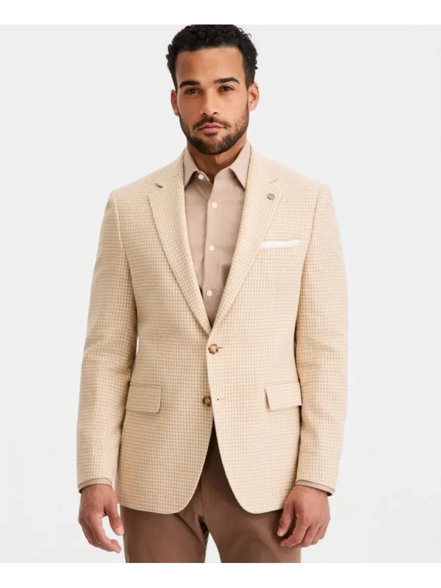 Мужской блейзер в клетку мини-каре бежевого цвета, современный крой Ted Baker — изображение 1 из 5, бежевый/бежевый
