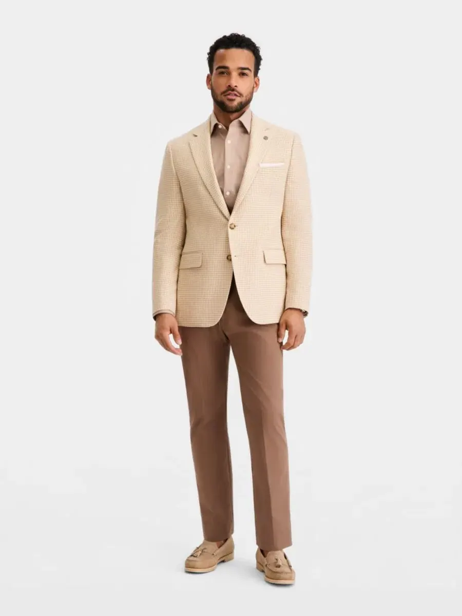 Мужской блейзер в клетку мини-каре бежевого цвета, современный крой Ted Baker — изображение 5 из 5, бежевый/бежевый