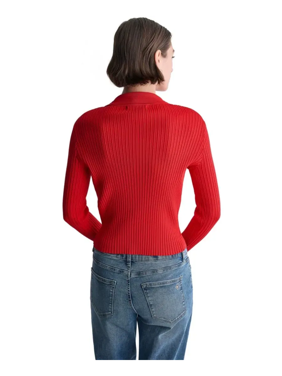 Кардиган женский с воротником и V-образным вырезом, Ribbed Knit Collared V-Neck BCBG, Rouge Volt — изображение 6 из 7