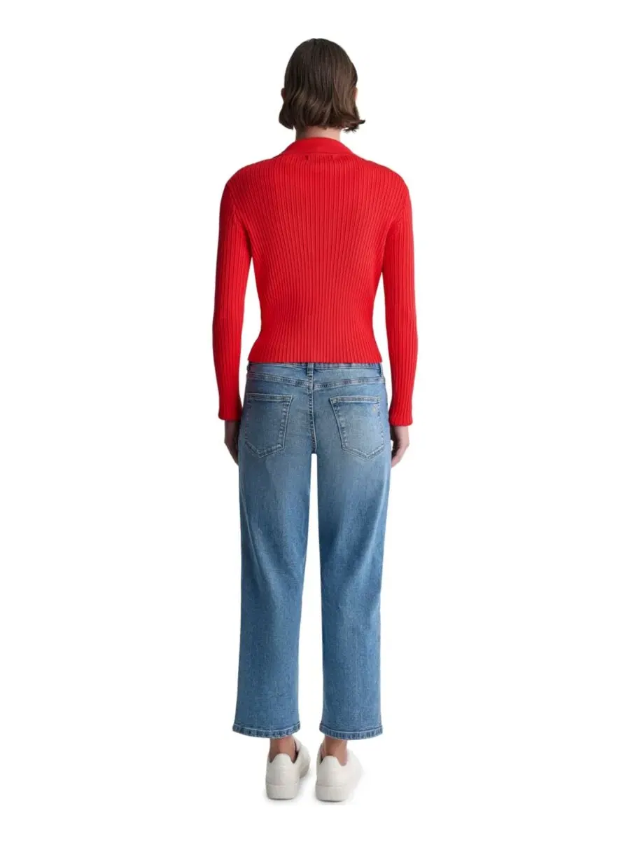 Кардиган женский с воротником и V-образным вырезом, Ribbed Knit Collared V-Neck BCBG, Rouge Volt — изображение 7 из 7