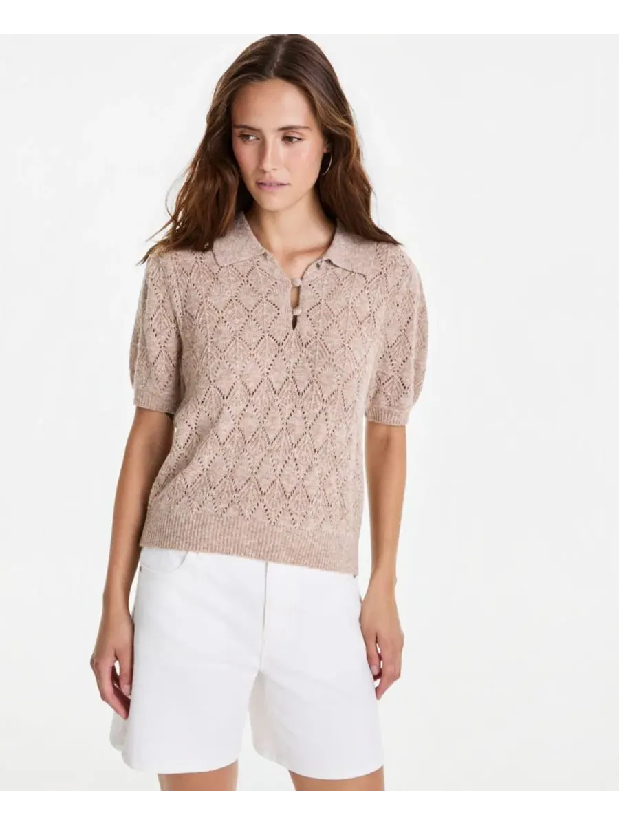Женский пуловер-поло с мелкой вязкой And Now This, Camel Heather — изображение 1 из 3