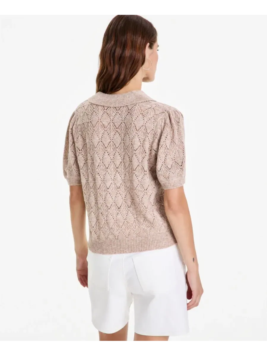 Женский пуловер-поло с мелкой вязкой And Now This, Camel Heather — изображение 2 из 3