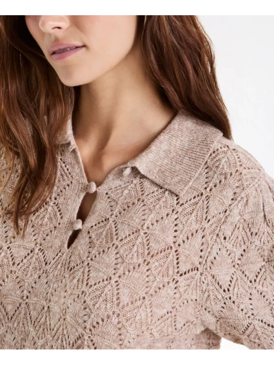 Женский пуловер-поло с мелкой вязкой And Now This, Camel Heather — изображение 3 из 3