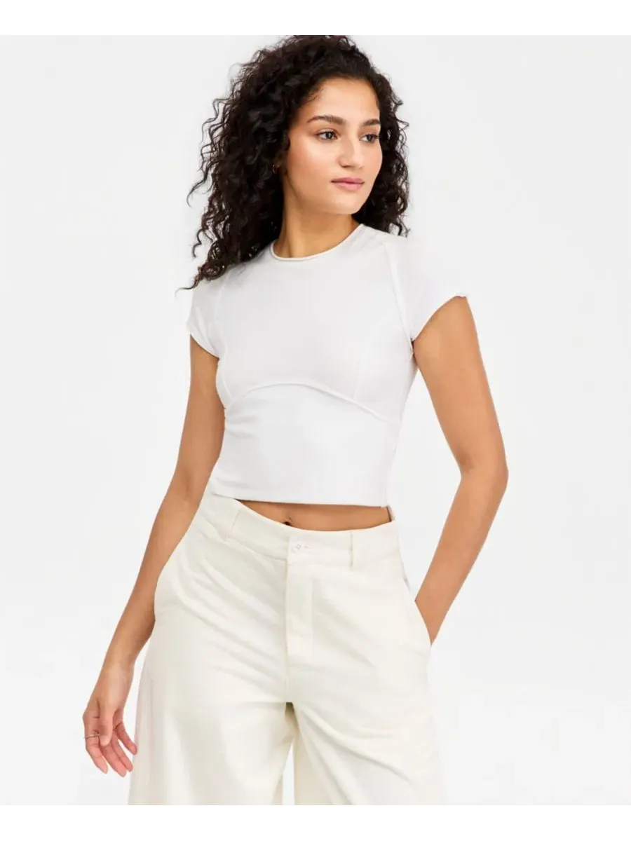 Футболка с коротким рукавом и уникальными швами, модель Protagonist Crewneck Free People — изображение 1 из 4, белый