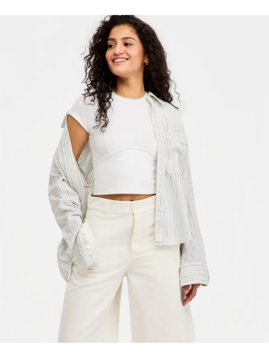 Футболка с коротким рукавом и уникальными швами, модель Protagonist Crewneck Free People — изображение 2 из 4, белый