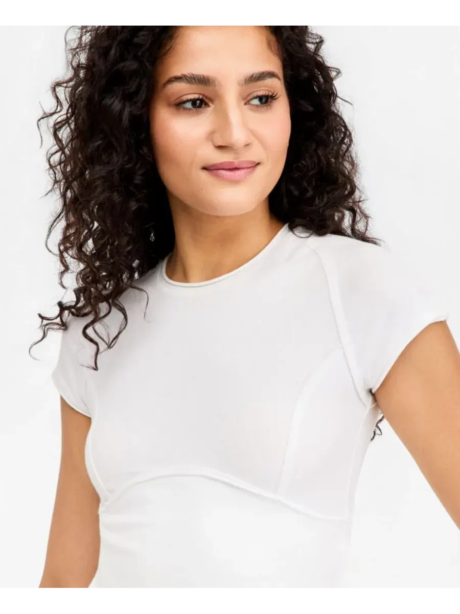 Футболка с коротким рукавом и уникальными швами, модель Protagonist Crewneck Free People — изображение 3 из 4, белый