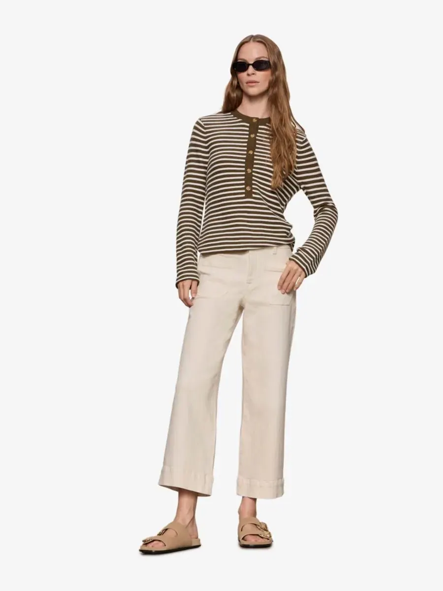 Свитер с хенли-воротником и полоской Everyday Striped Pull-On Sanctuary — изображение 2 из 6, зеленый