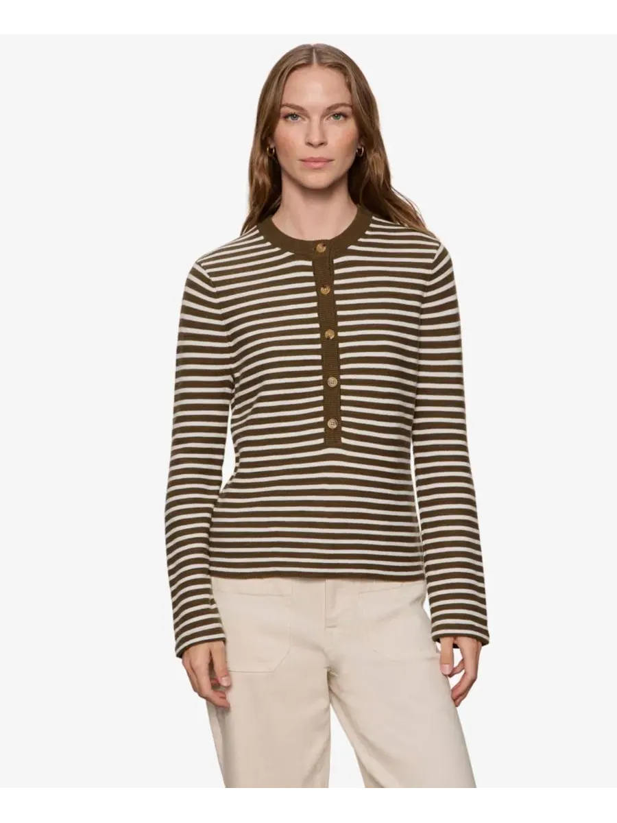 Свитер с хенли-воротником и полоской Everyday Striped Pull-On Sanctuary — изображение 6 из 6, зеленый