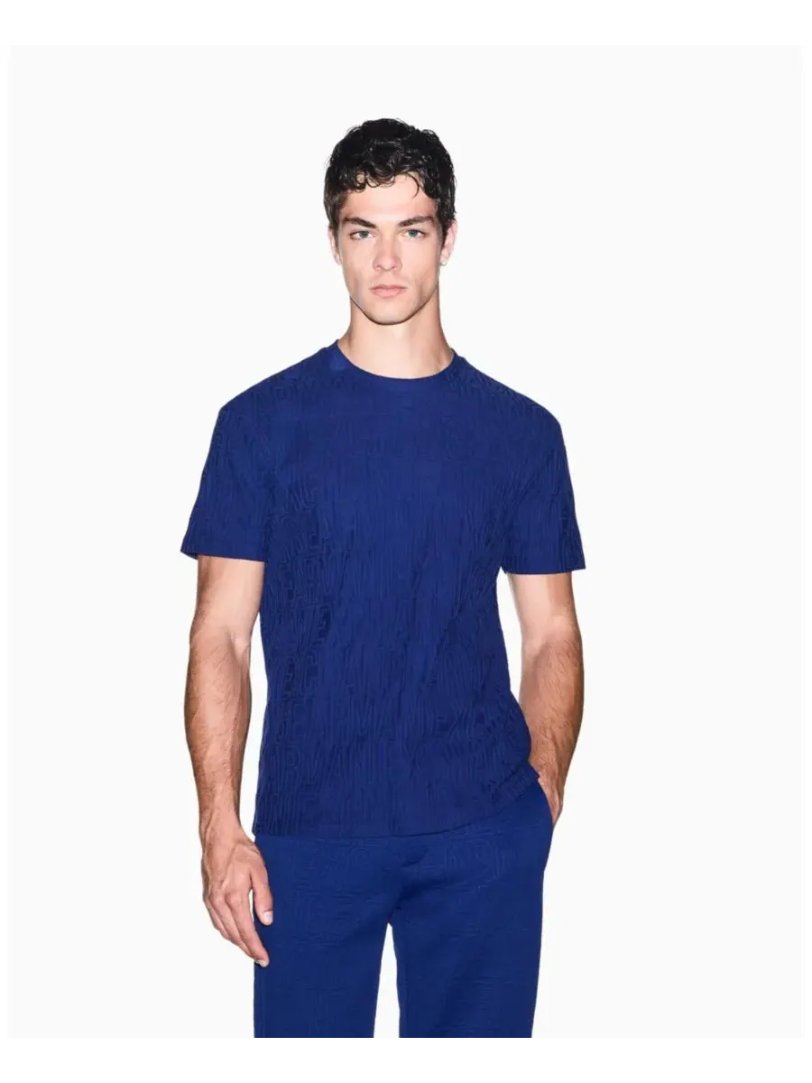 Футболка с длинным рукавом All Over Logo Mercerized Cotton T-Shirt A|X Armani Exchange — изображение 1 из 8, синий