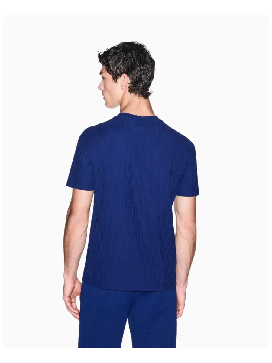 Футболка с длинным рукавом All Over Logo Mercerized Cotton T-Shirt A|X Armani Exchange — изображение 4 из 8, синий
