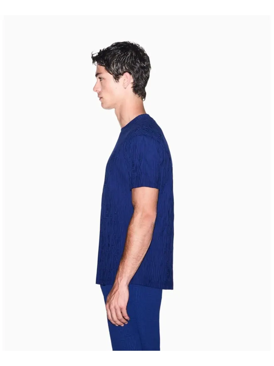 Футболка с длинным рукавом All Over Logo Mercerized Cotton T-Shirt A|X Armani Exchange — изображение 7 из 8, синий