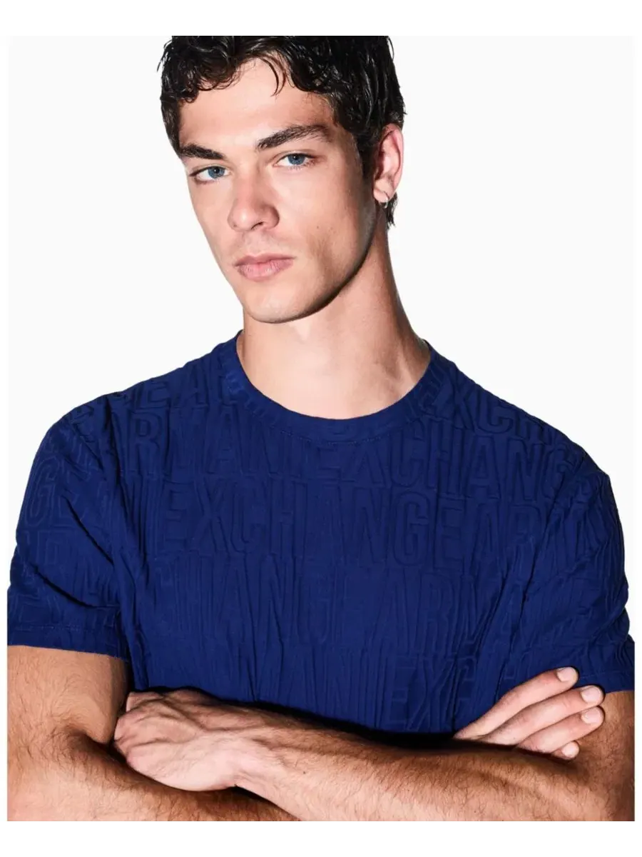 Футболка с длинным рукавом All Over Logo Mercerized Cotton T-Shirt A|X Armani Exchange — изображение 8 из 8, синий