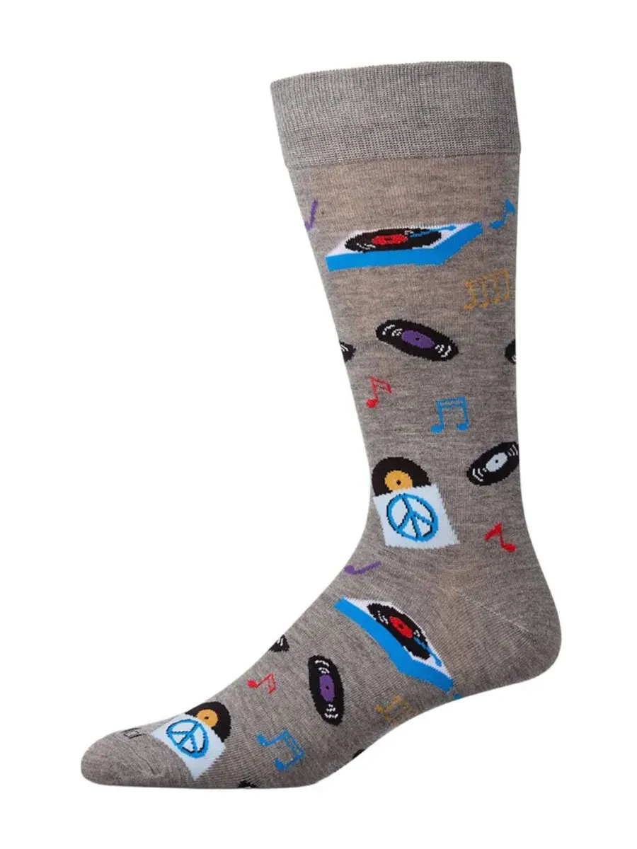 Мужские носки Vinyl Tunes Novelty Crew Socks Memoi — изображение 1 из 3, серый