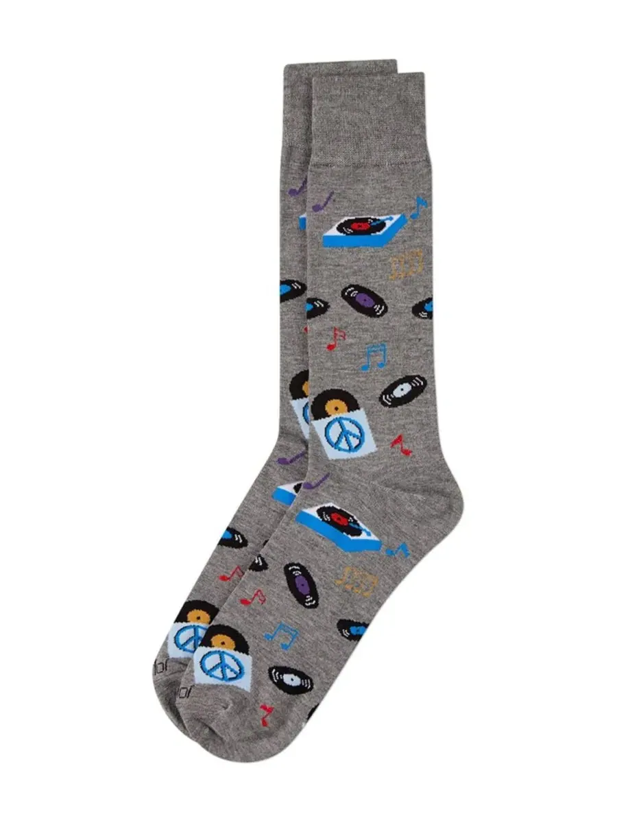Мужские носки Vinyl Tunes Novelty Crew Socks Memoi — изображение 3 из 3, серый
