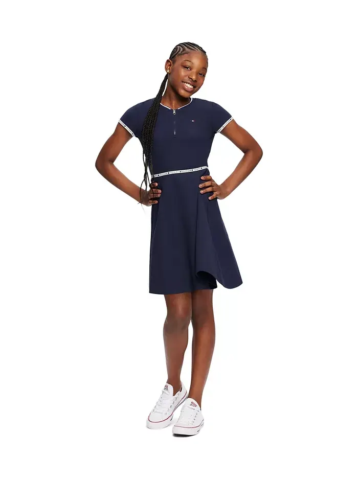 Платье с четвертной молнией для девочек Toddler Girls Quarter Zip Dress Tommy Hilfiger — изображение 1 из 5, темно-синий