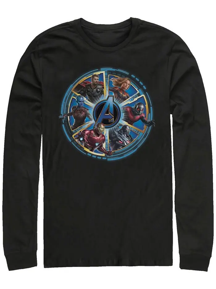 Мужская футболка Marvel Avengers Endgame Wheel of Heros, длинный рукав Fifth Sun — изображение 1 из 1, черный