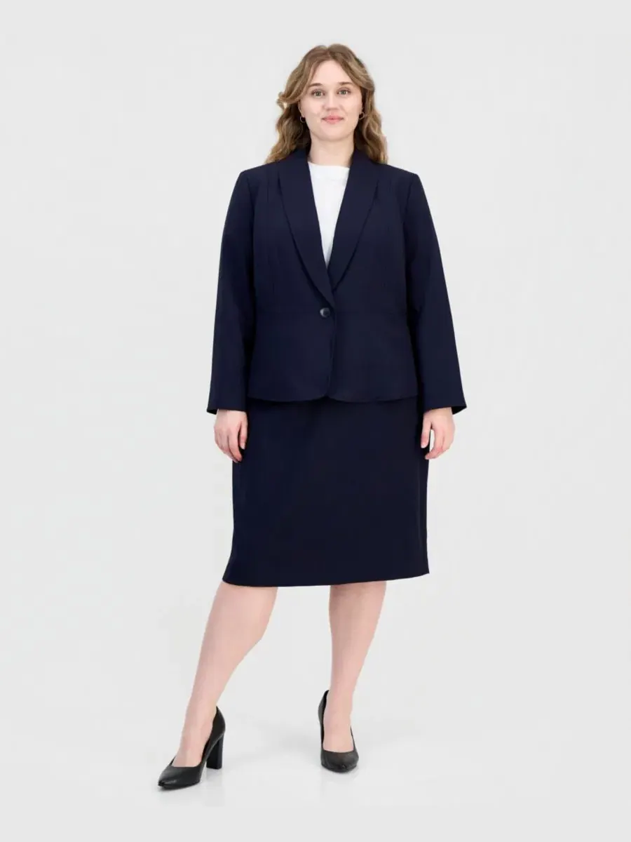 Костюм с жакетом и юбкой с кокеткой Le Suit — изображение 1 из 3, темно-синий