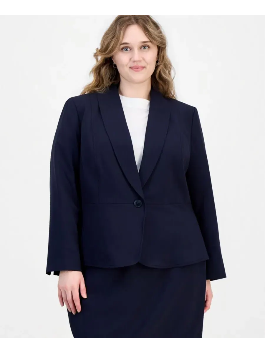 Костюм с жакетом и юбкой с кокеткой Le Suit — изображение 3 из 3, темно-синий