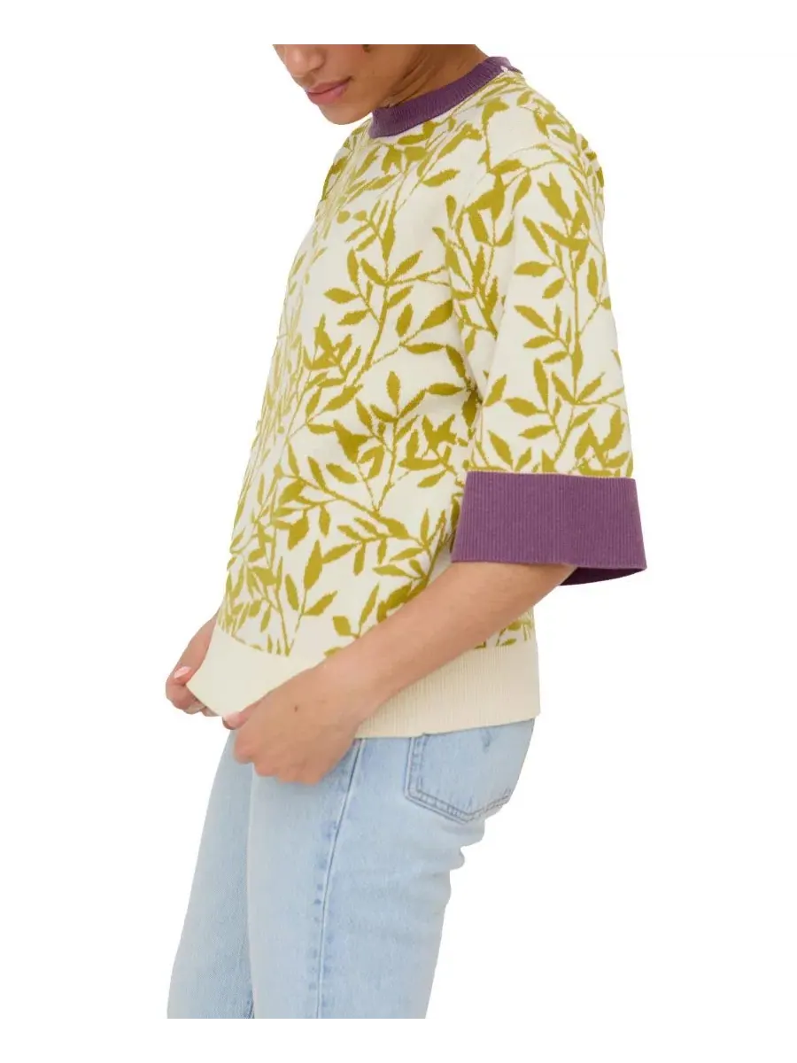 Женский джемпер с листовым принтом Daffodil Slouchy Leaf Print Knitted T-shirt Raffya — изображение 4 из 4, зеленый