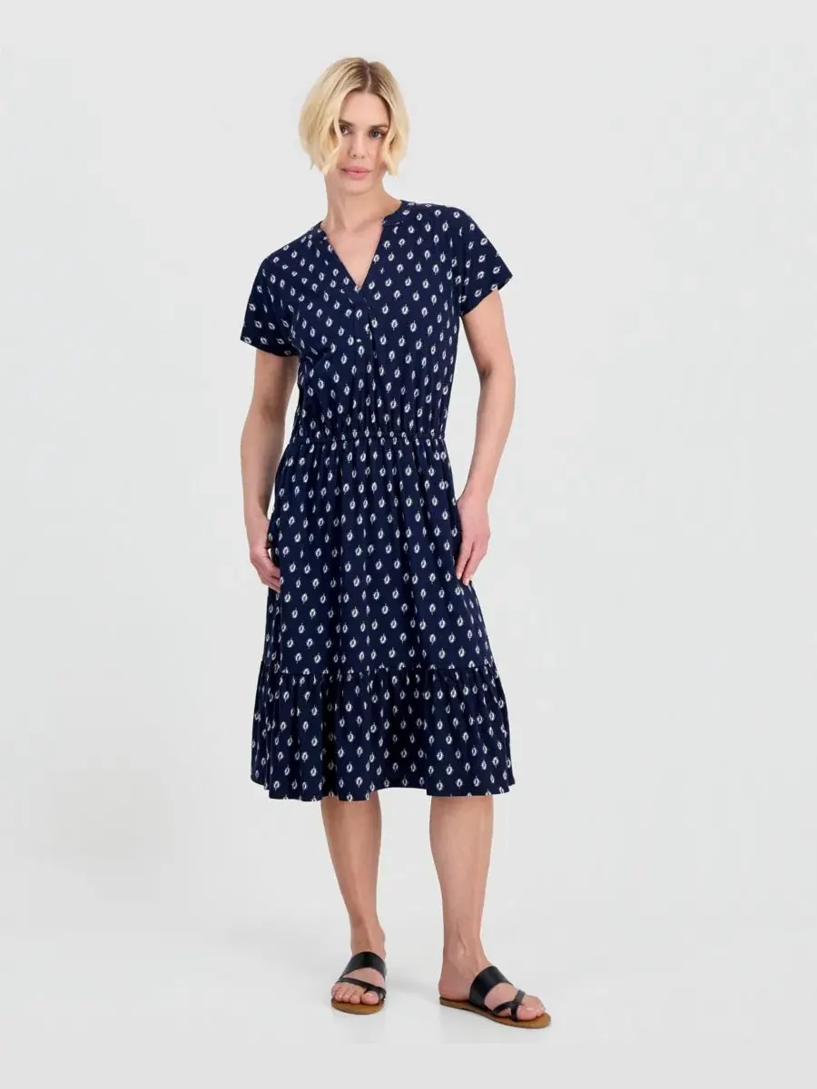Платье-трапеция с V-образным вырезом Petite Flared Knit V-Neck Dress Style & Co — изображение 1 из 5, синий