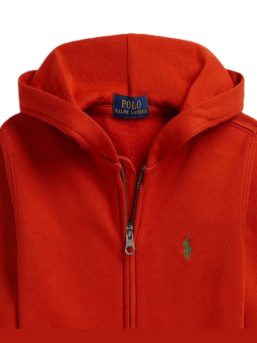 Худи на молнии из футера с капюшоном, длинным рукавом Polo Ralph Lauren — изображение 3 из 5, оранжевый