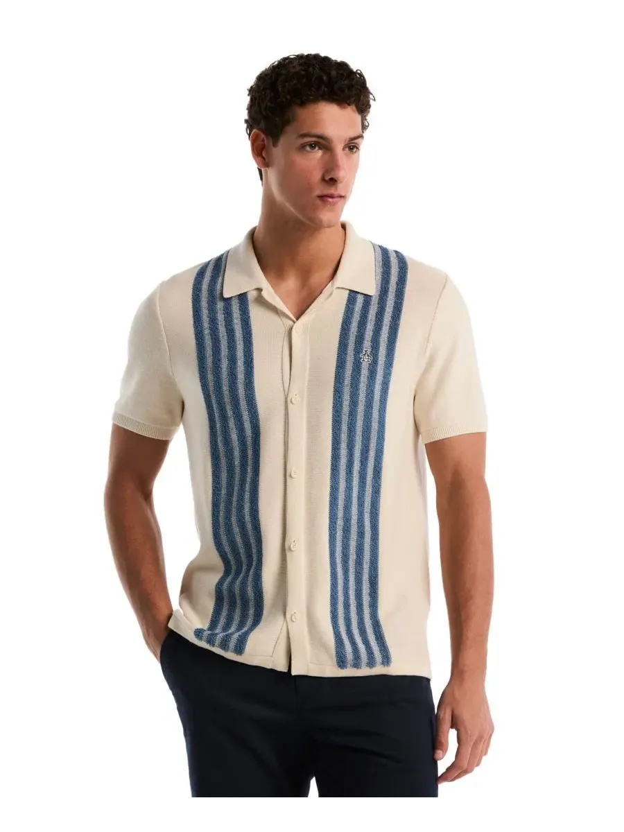 Мужская рубашка с коротким рукавом, с принтом в полоску, Slim Fit Original Penguin — изображение 1 из 4, березовый